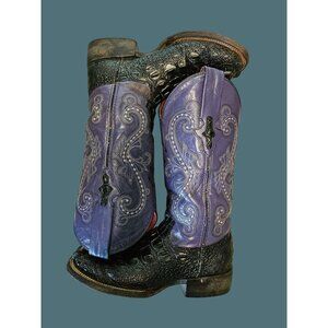 Ferrini Purple Leather Croc Print Rancher Western Cowgirl Boots Women Size 11B